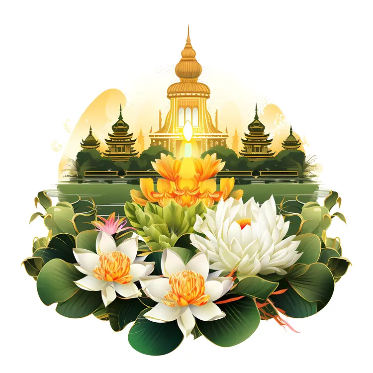 Temple Surrounded by Lotus Flowers
