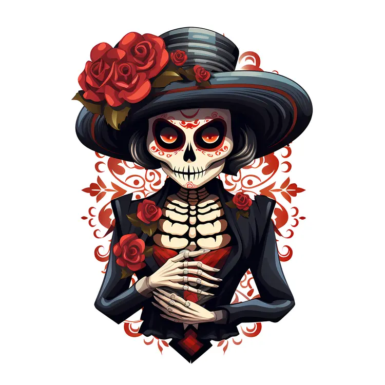 Elegant Skeleton Woman with Hat