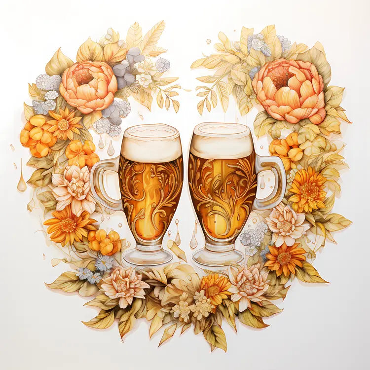 Decorative Beer Glasses with Floral Elements