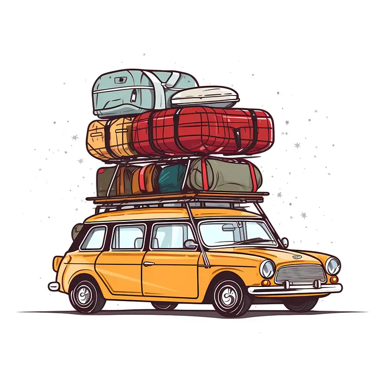 Yellow Car with Luggage for a Road Trip