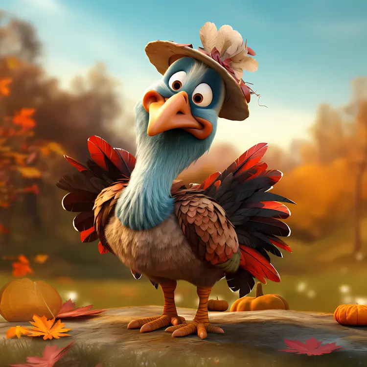 Turkey with Hat and Leaves