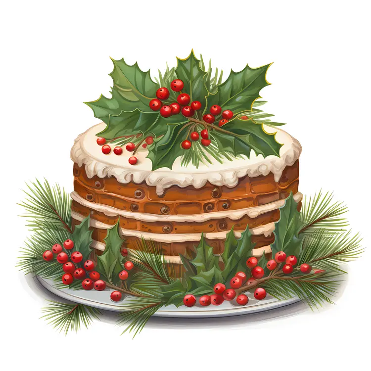 Christmas Cake with Holly and Berries