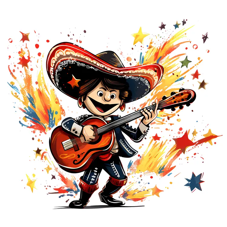 Colorful Guitarist in Traditional Mexican Attire