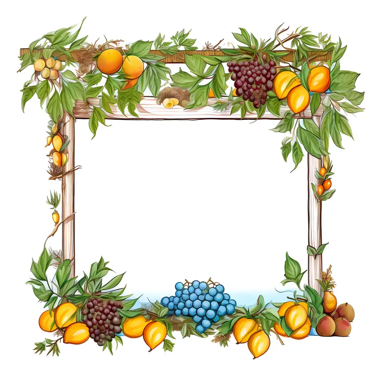 Decorative Fruit Frame with Leaves and Wooden Border