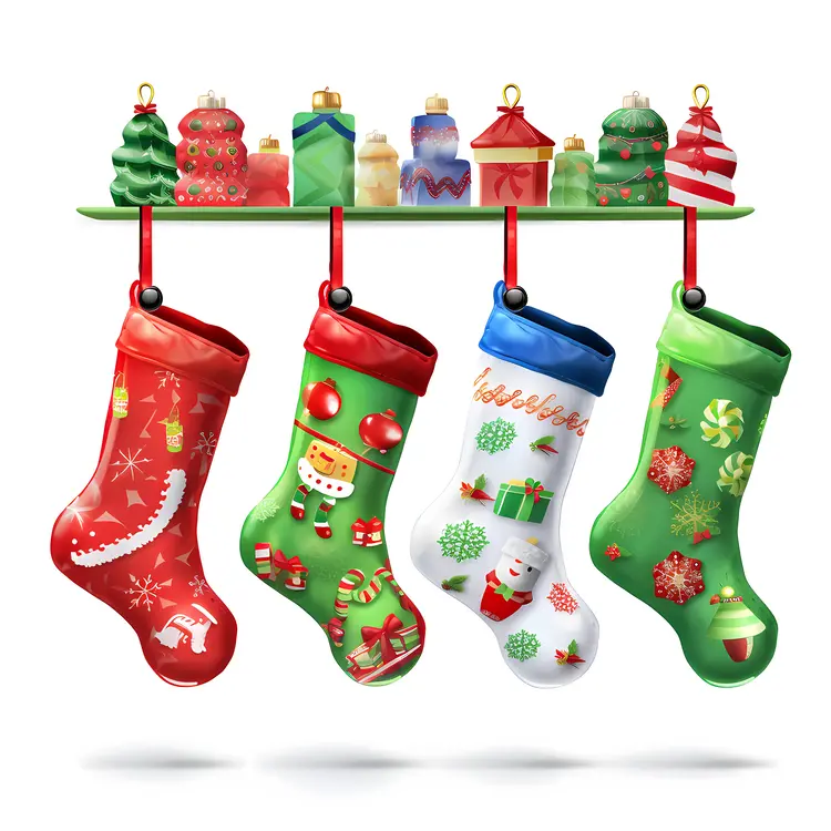 Colorful Christmas Stockings with Decorations