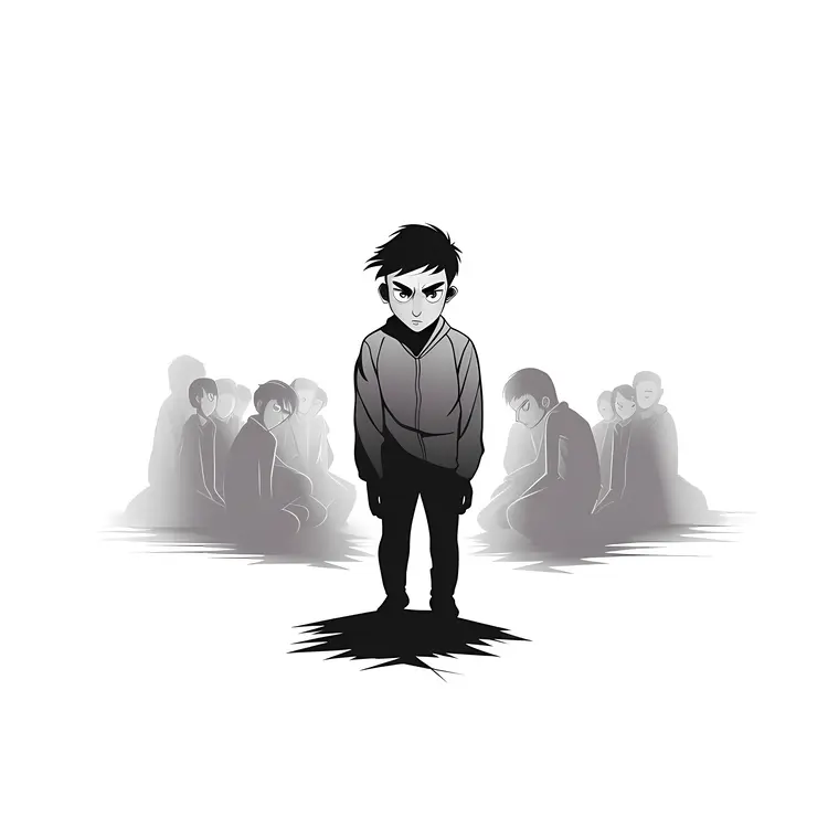 Sad Boy with Crowd in Background