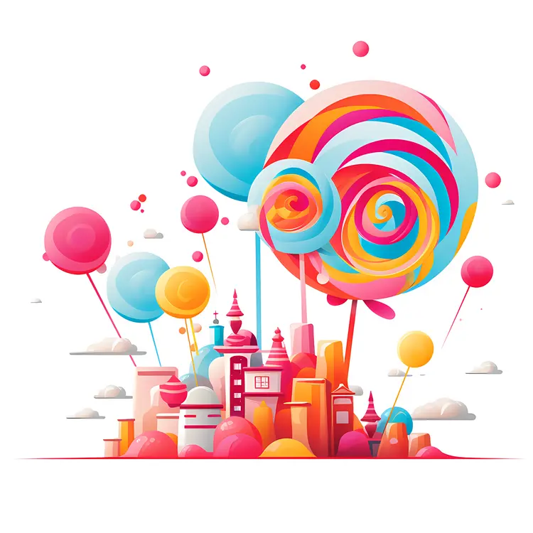 Candy City with Lollipops and Balloons