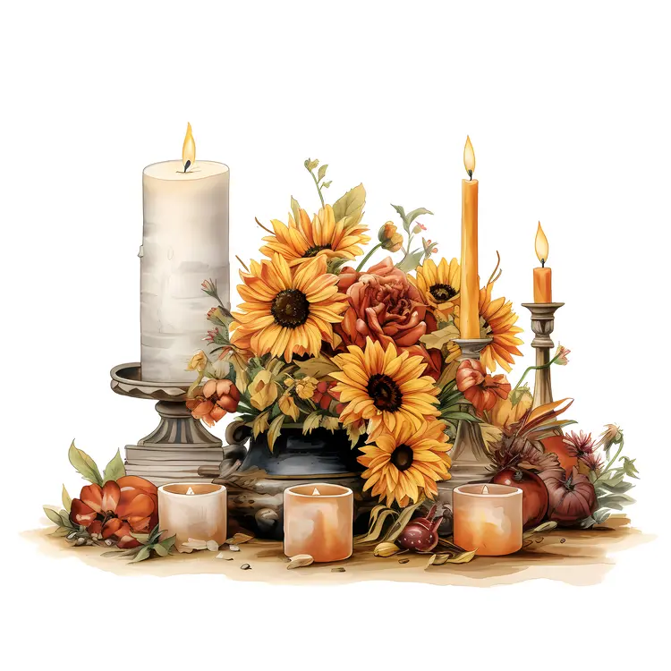 Autumn Floral Arrangement with Candles