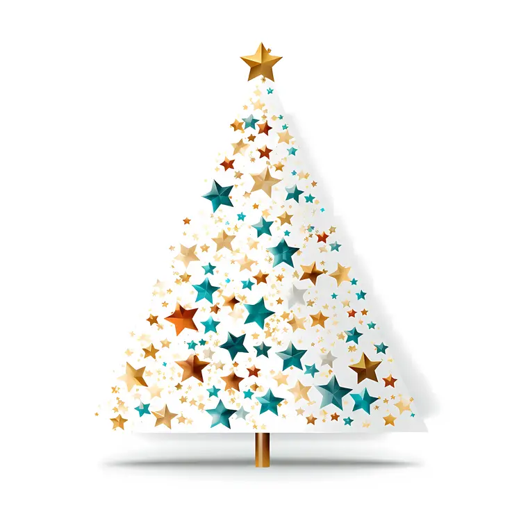 Festive White Christmas Tree with Colorful Stars