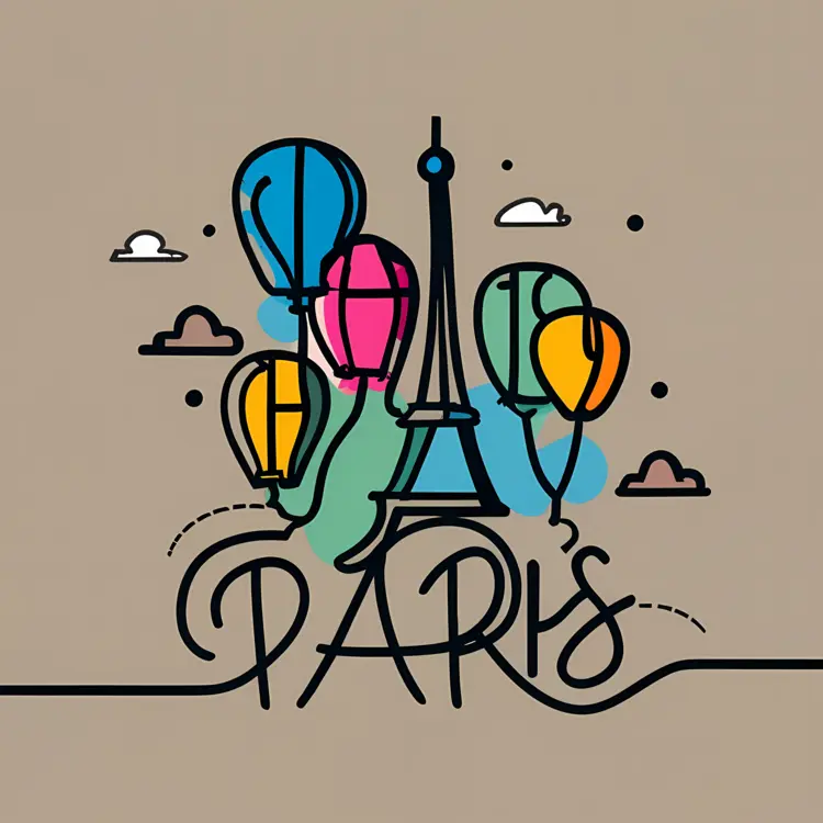 Eiffel Tower and Hot Air Balloons in Paris