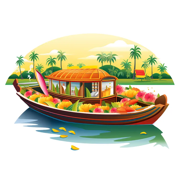 Flower-filled Boat on River