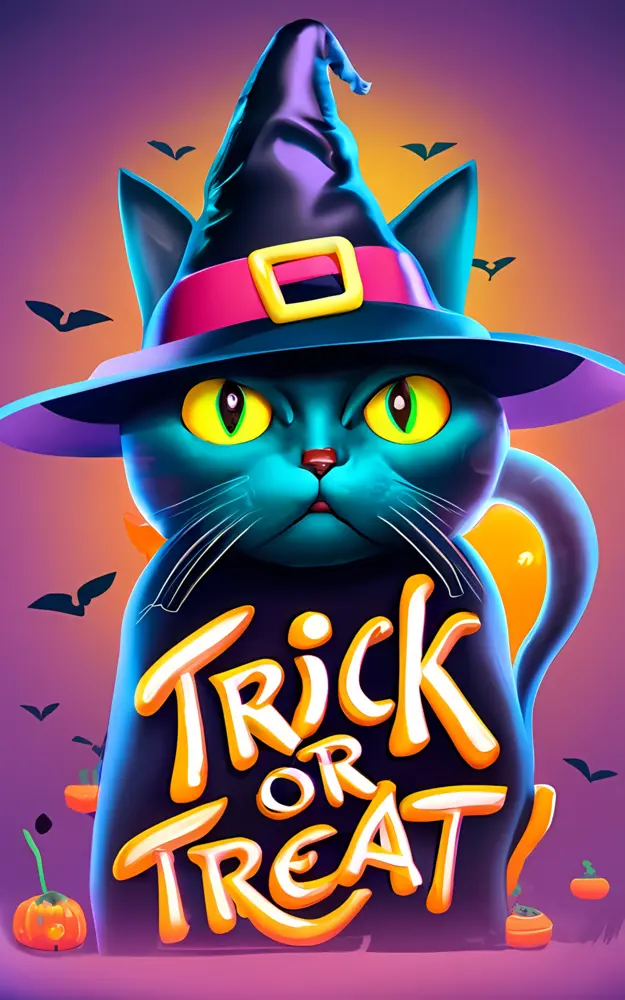 Spooky Halloween Cat with Witch Hat