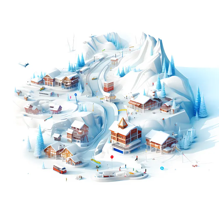 Snowy Mountain Village with Cabins