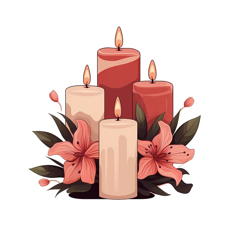 Five Candles with Pink Flowers