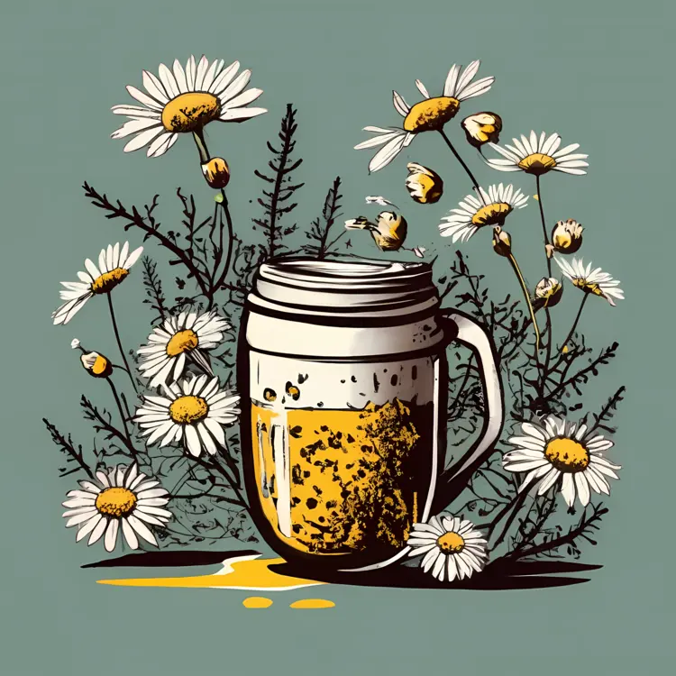 Chamomile Tea in a Mug with Flowers