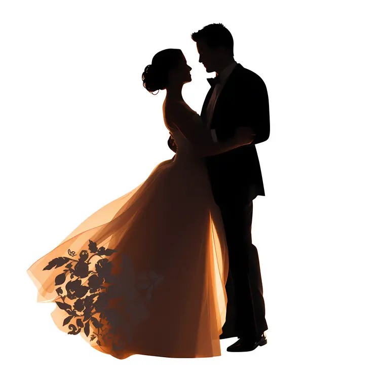 Romantic Couple in Orange Silhouette