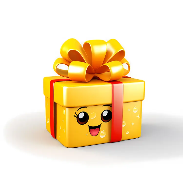 Cute Yellow Gift Box with Red Ribbon