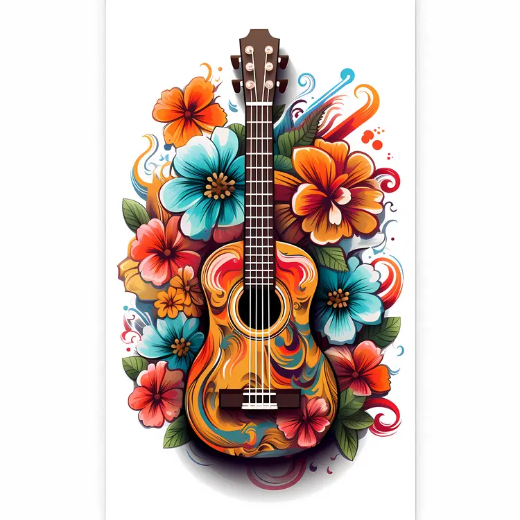 Floral Guitar with Colorful Design