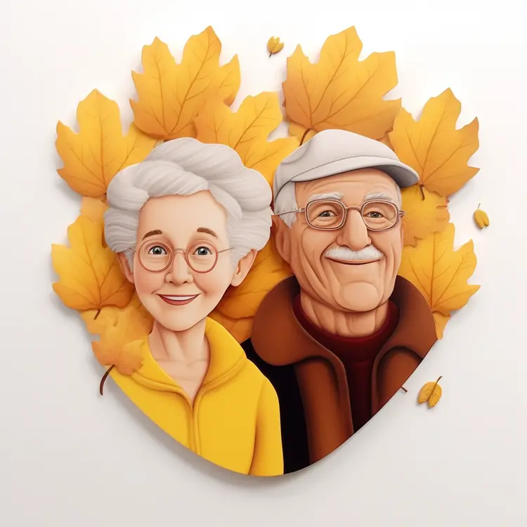 Happy Elderly Couple with Autumn Leaves for Grandparents Day