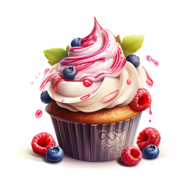Berry Cupcake with Fresh Fruits and Cream
