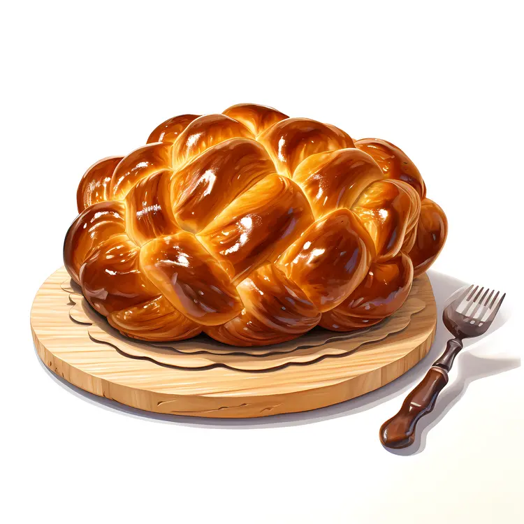Braided Bread on Wooden Board