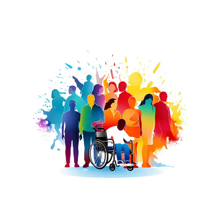 Colorful Crowd with People in Wheelchairs