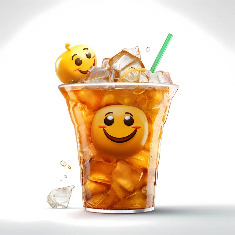 Cheerful Iced Tea with Ice Cubes and Straw