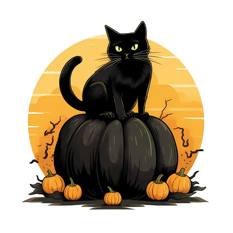 Black Cat on Pumpkin for Halloween