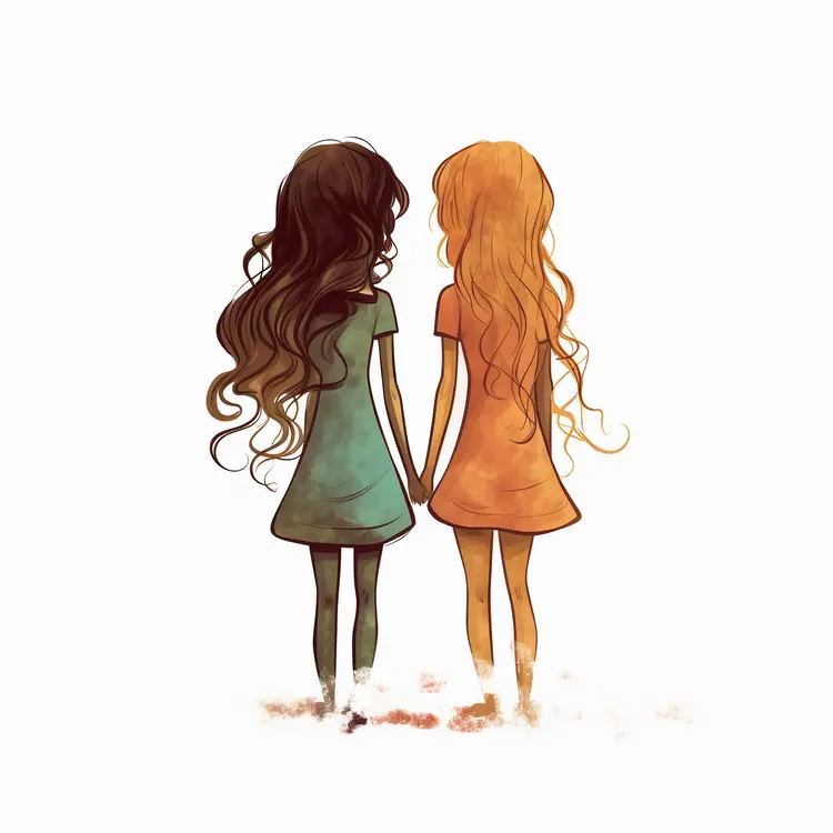Two Girls Holding Hands in Friendship Illustration