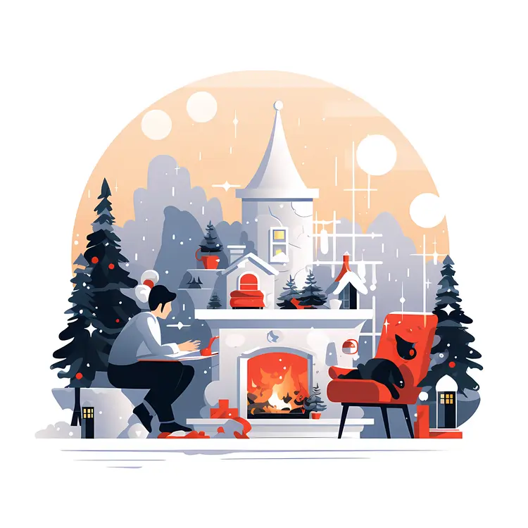 Cozy Christmas Scene with Fireplace