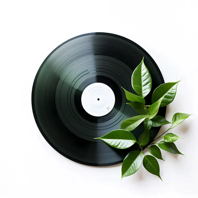 Vinyl Record with Green Leaves