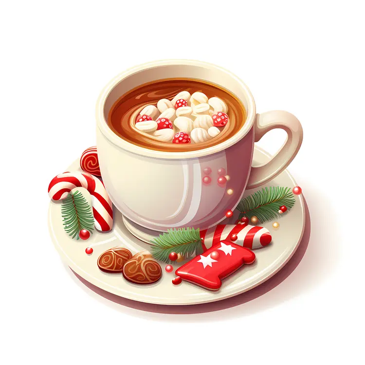 Hot Chocolate with Marshmallows and Candy Cane
