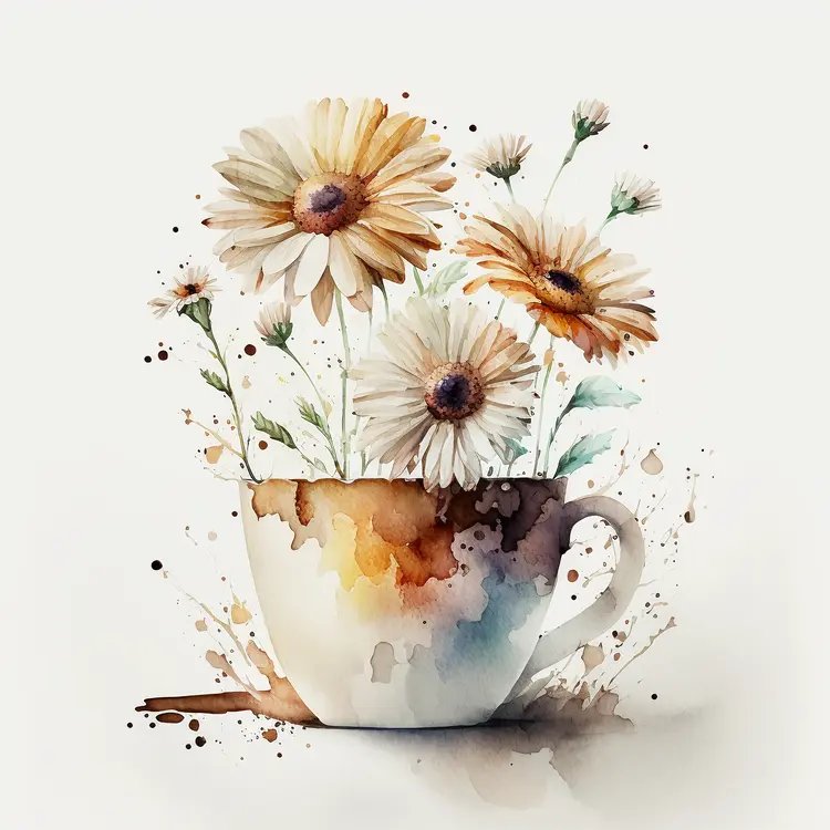 Watercolor Cup with Daisies for Home Decor