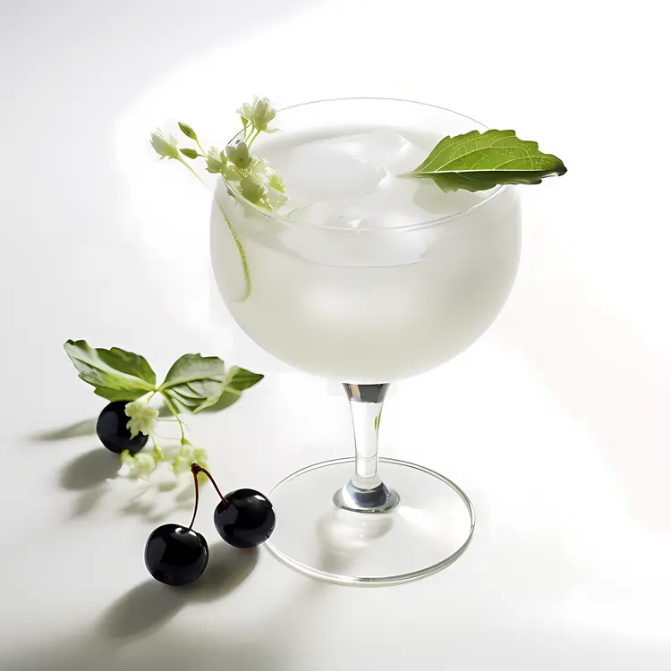 Refreshing Cocktail with Cherries and Leaves