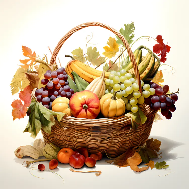 Autumn Harvest Fruit Basket with Grapes and Apple