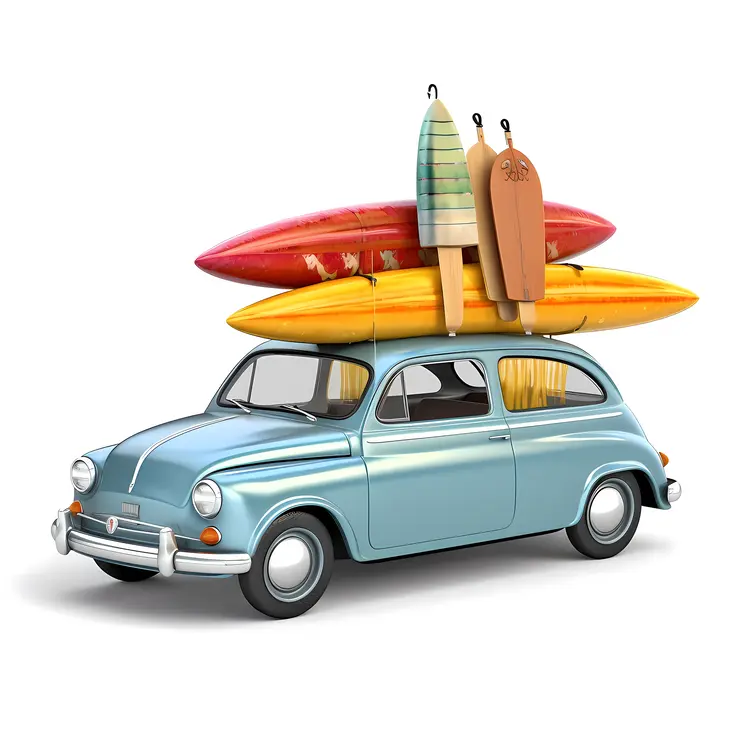 Vintage Blue Car with Surfboards for Summer Beach Trip