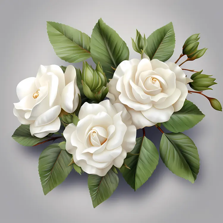 White Roses with Green Leaves