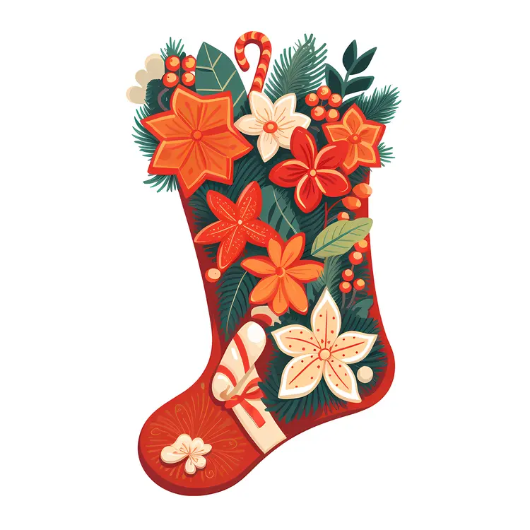 Festive Christmas Stocking with Flowers and Candy Cane