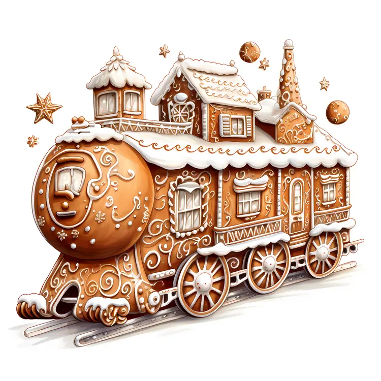 Detailed Gingerbread Train with Stars