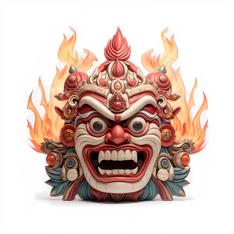 Traditional Demon Mask with Flames