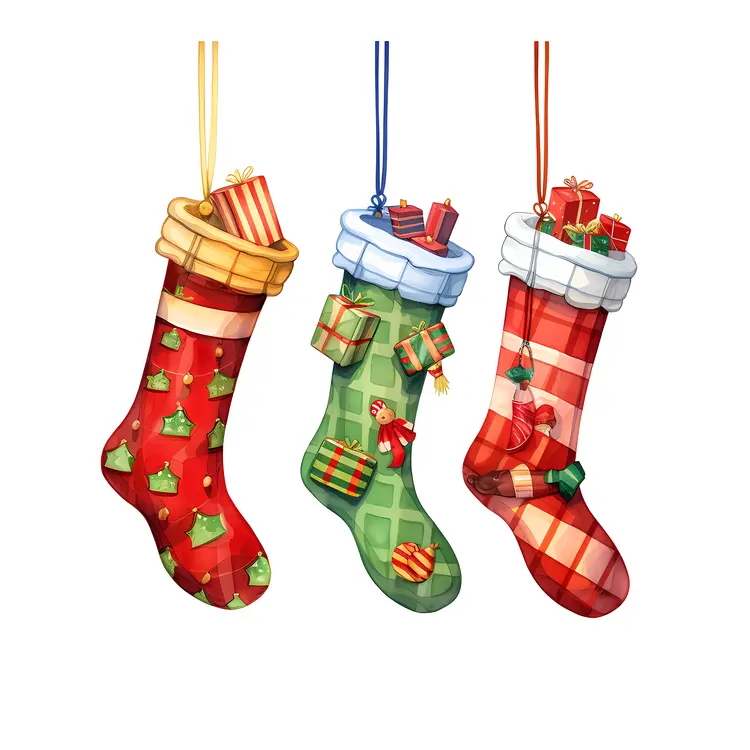 Colorful Christmas Stockings with Gifts