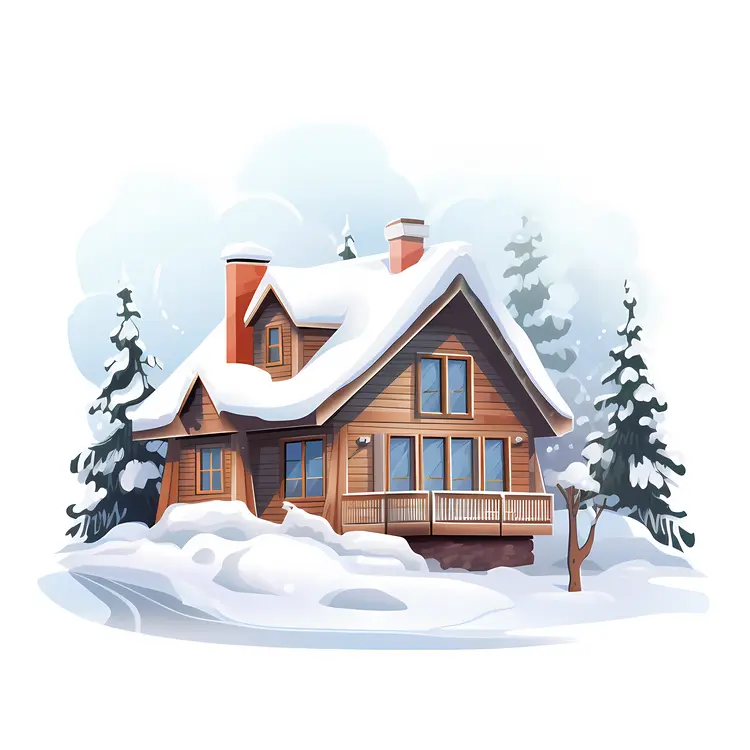 Warm Wooden House in Snowy Landscape