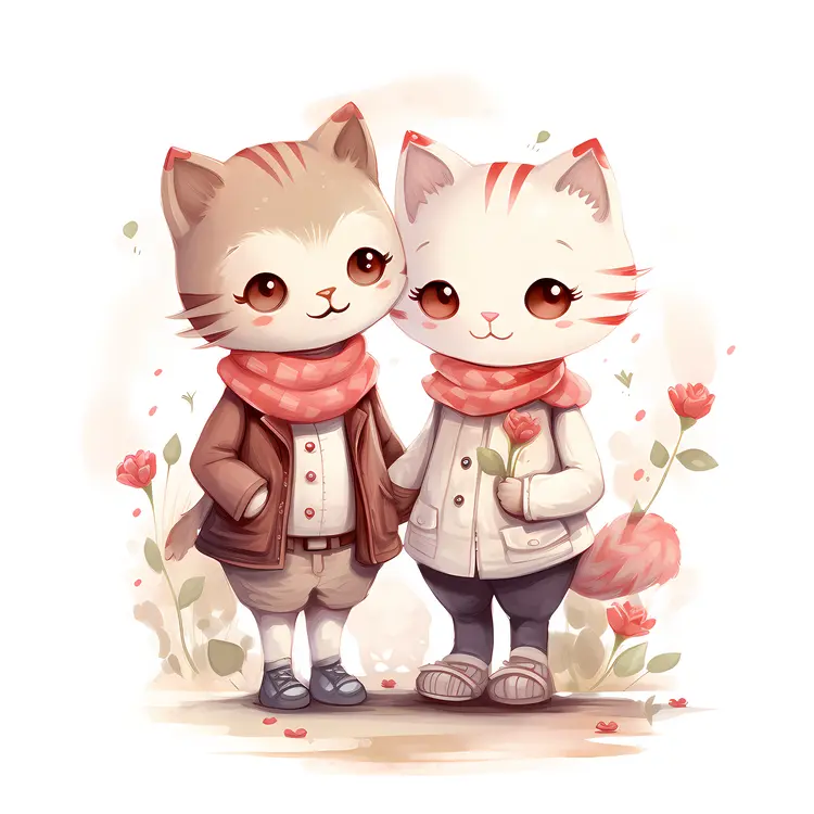 Cute Cats with Flowers and Scarves