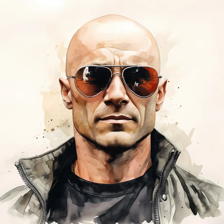 Serious Bald Man with Sunglasses