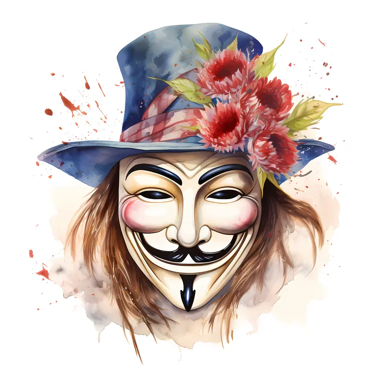 Guy Fawkes Mask with Flower Hat