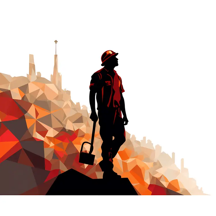Silhouette of Miner on Mountain