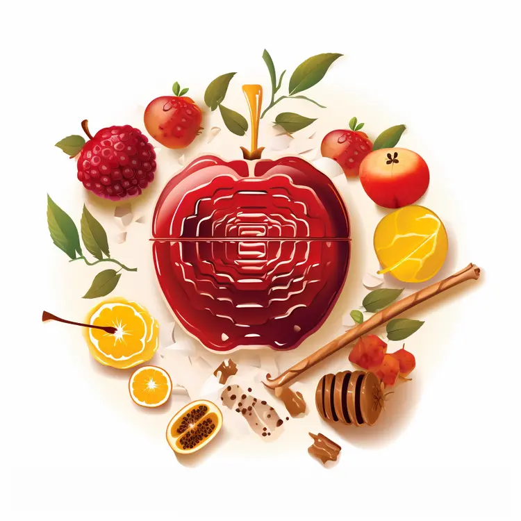 Colorful Apple and Fruits with Honey