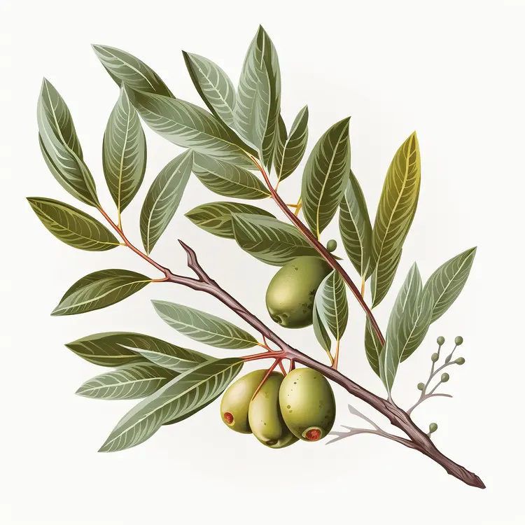 Olive Branch with Green Leaves and Fruits