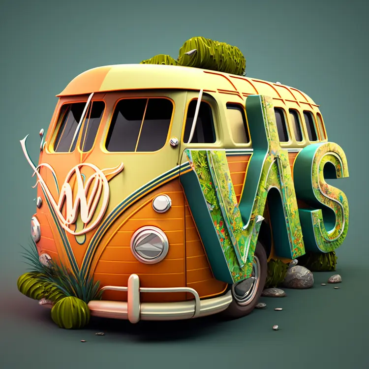 Retro Van with Nature Elements
