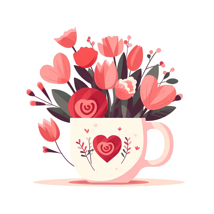Pink Floral Cup with Heart Design